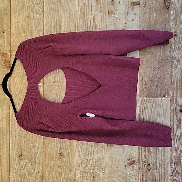 Free People Size Large Pomegranate Wine Saffron Open Back Sweater NWT - Picture 6 of 7